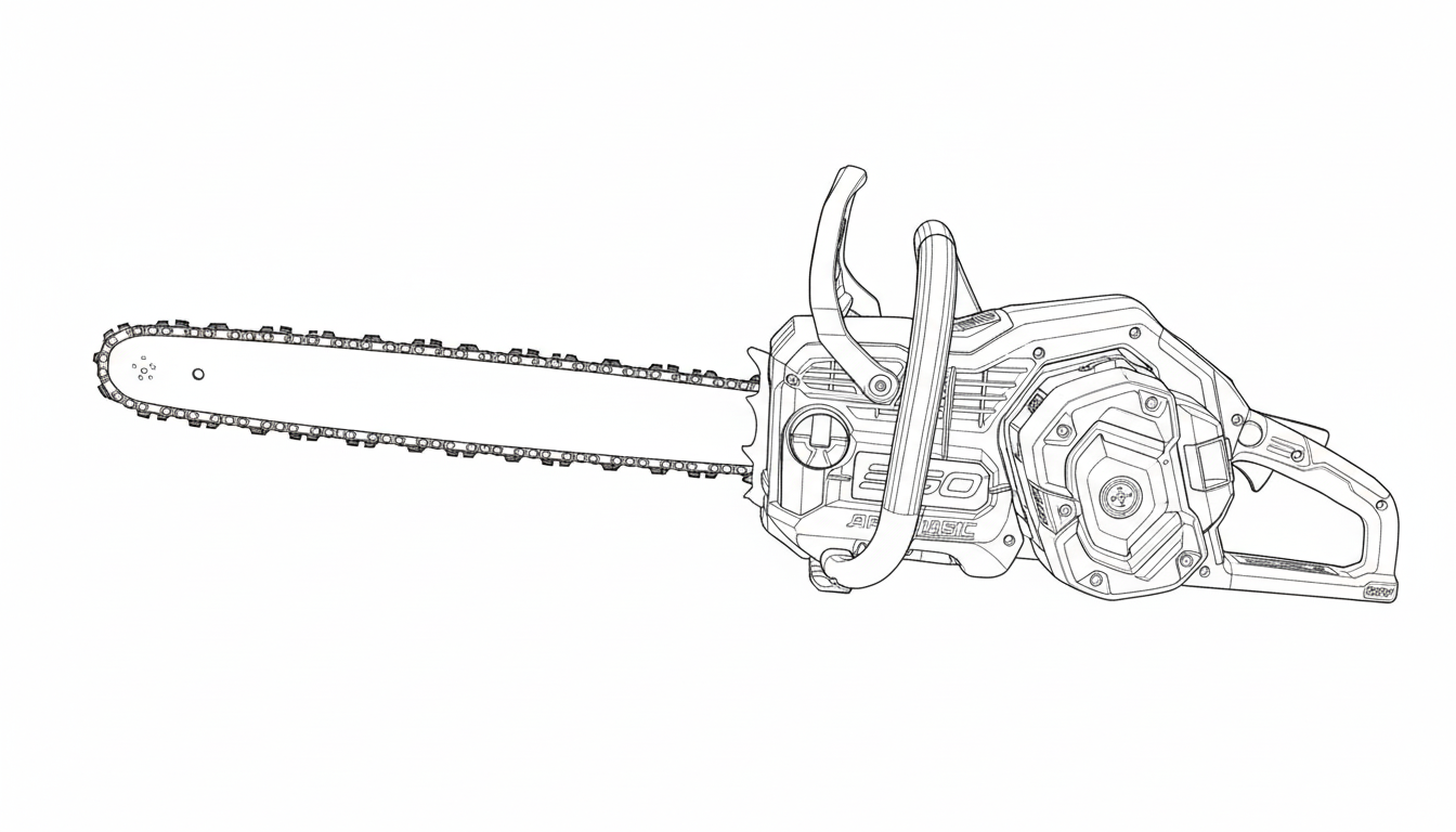 AI-generated patent sketch of a chainsaw